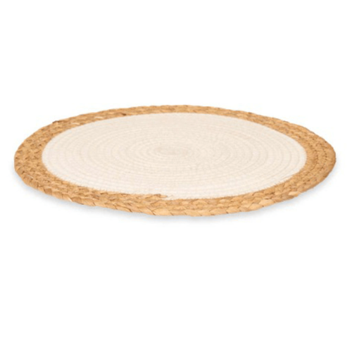 Salvamantel de tela blanco borde de esparto/anea