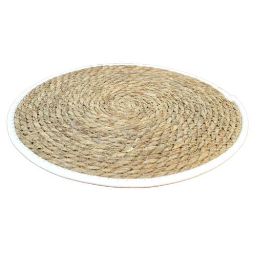 Salvamantel de esparto/anea borde de tela blanca