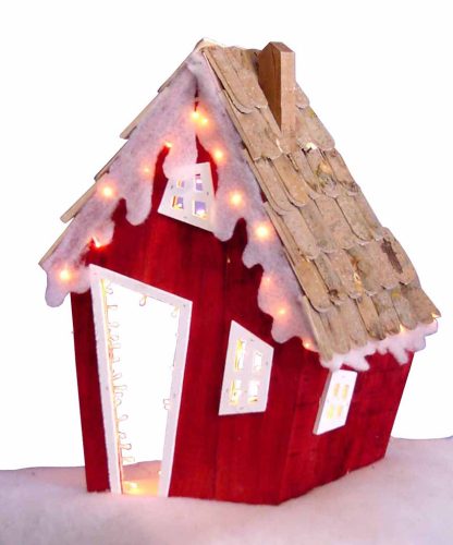 Casita roja tejado gris con luz