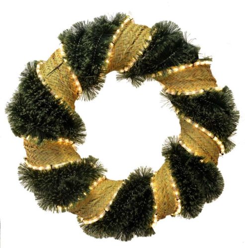 Corona espumillón y esparto con luz